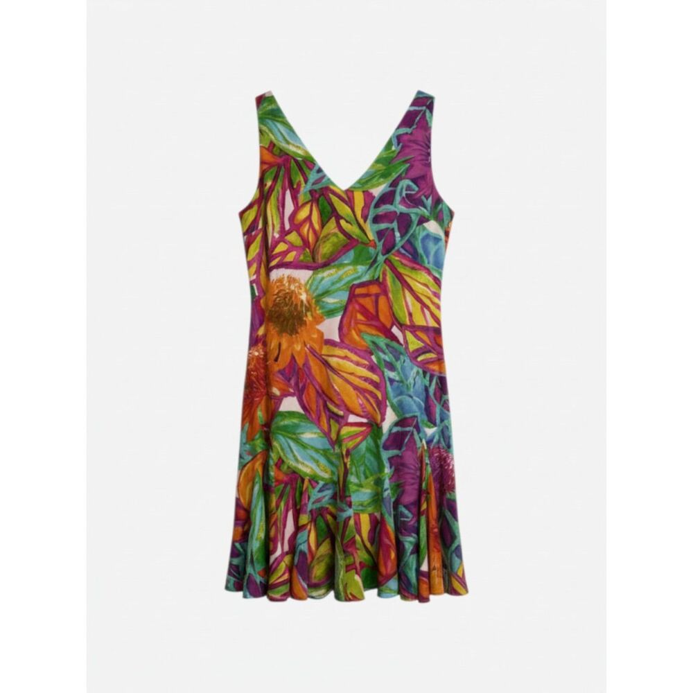 NWT Lauren Ralph Lauren Floral V Neck Dress Size 10 Tropical Sundress Resortwear